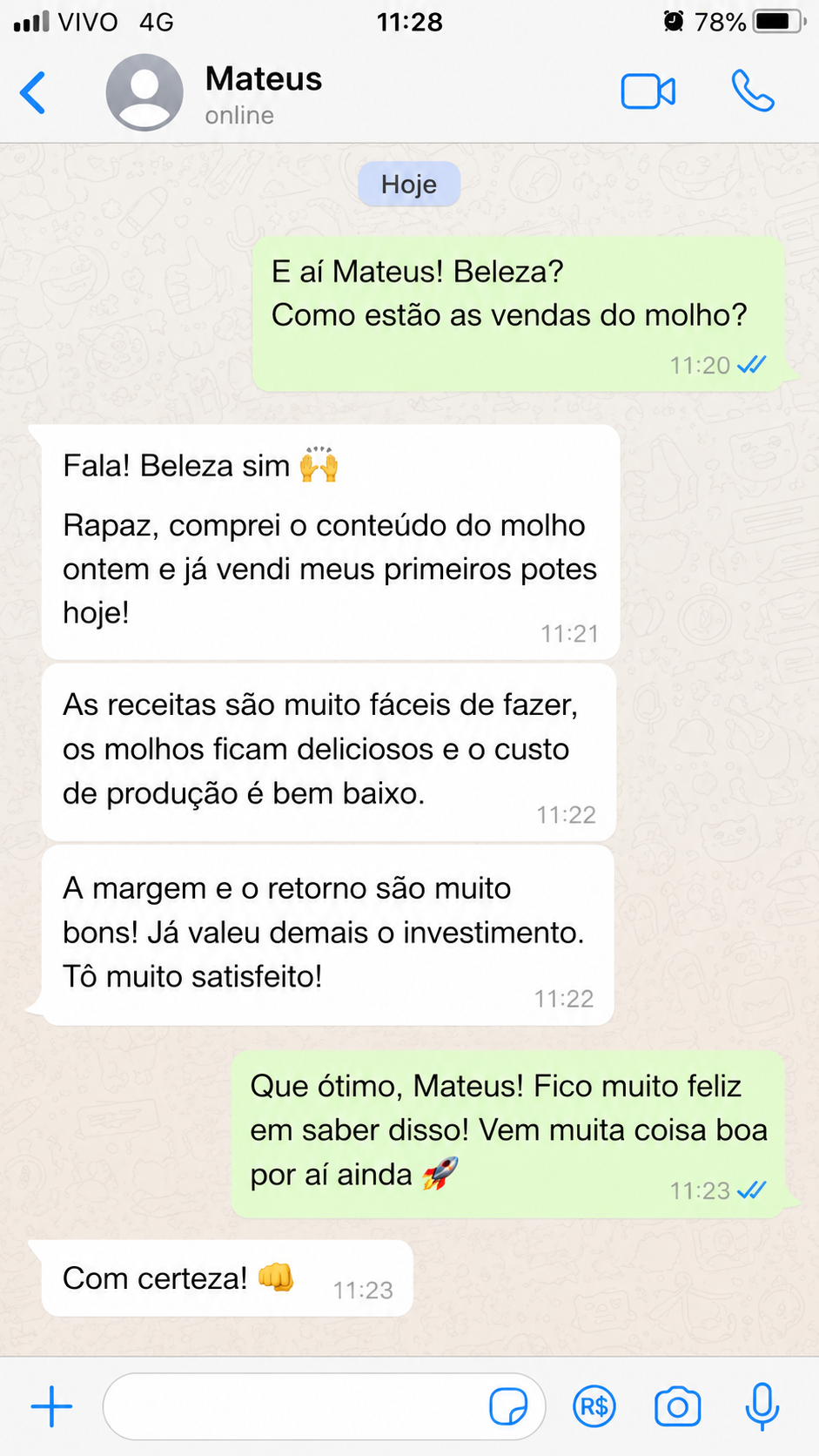 Avaliação de cliente no WhatsApp