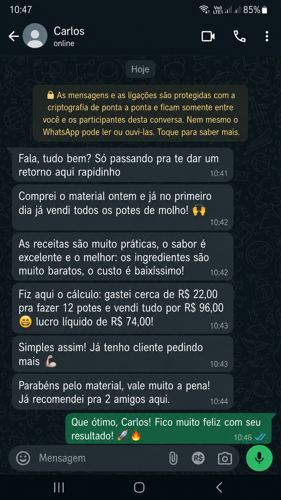 Avaliação de cliente no WhatsApp